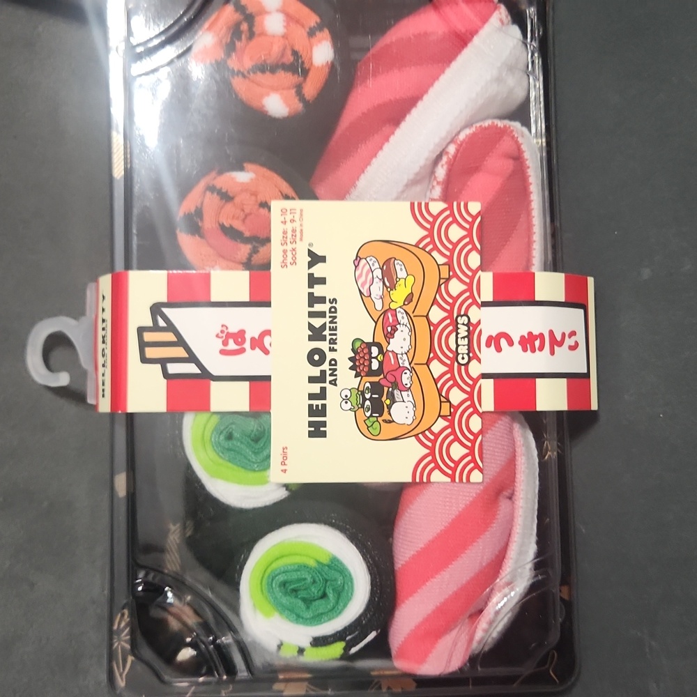 Hello Kitty Sushi-Themed Socks in Pink, Green, and Orange